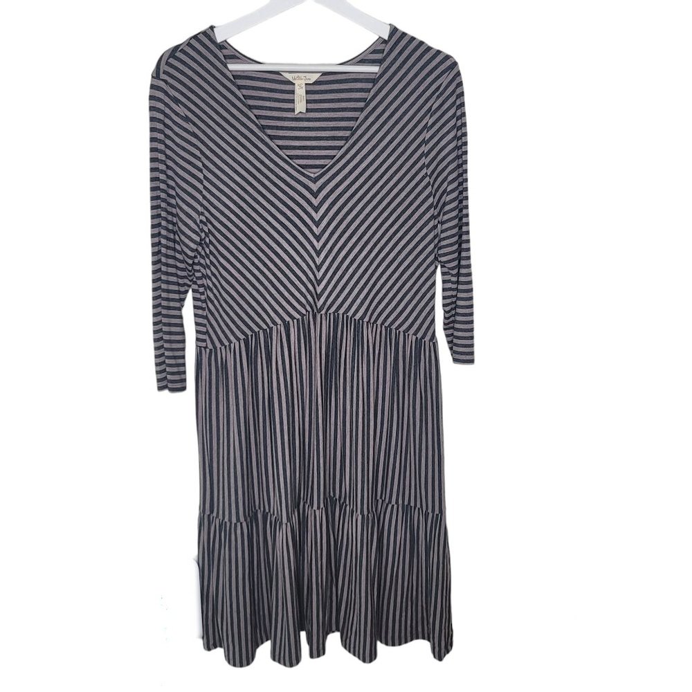 Matilda Jane LOVELY DAY DRESS Womens Striped Gray 3/4 Sleeve Size M Medium #3052